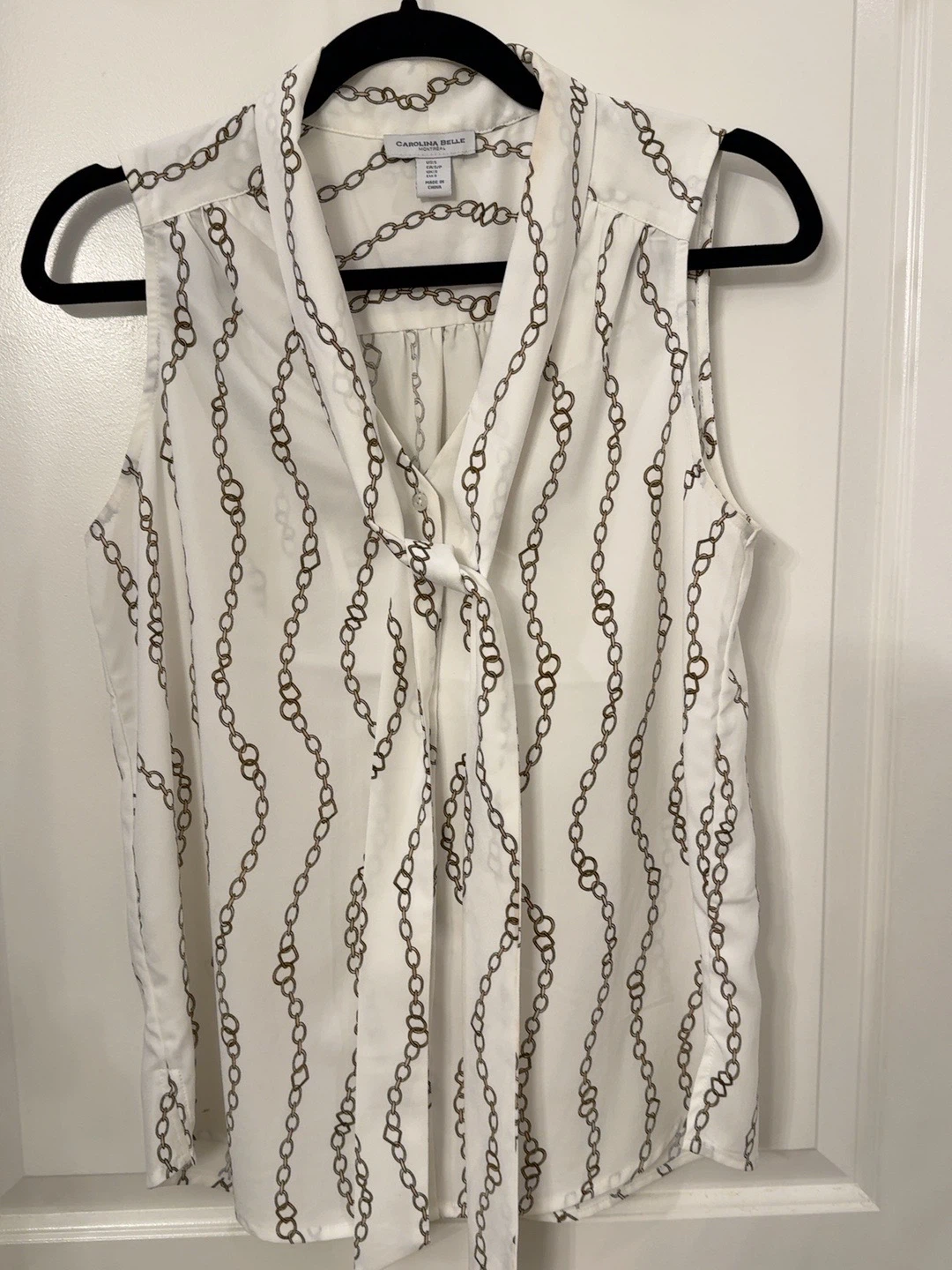 Carolina Belle Chain Print Tie-Neck Blouse – Small