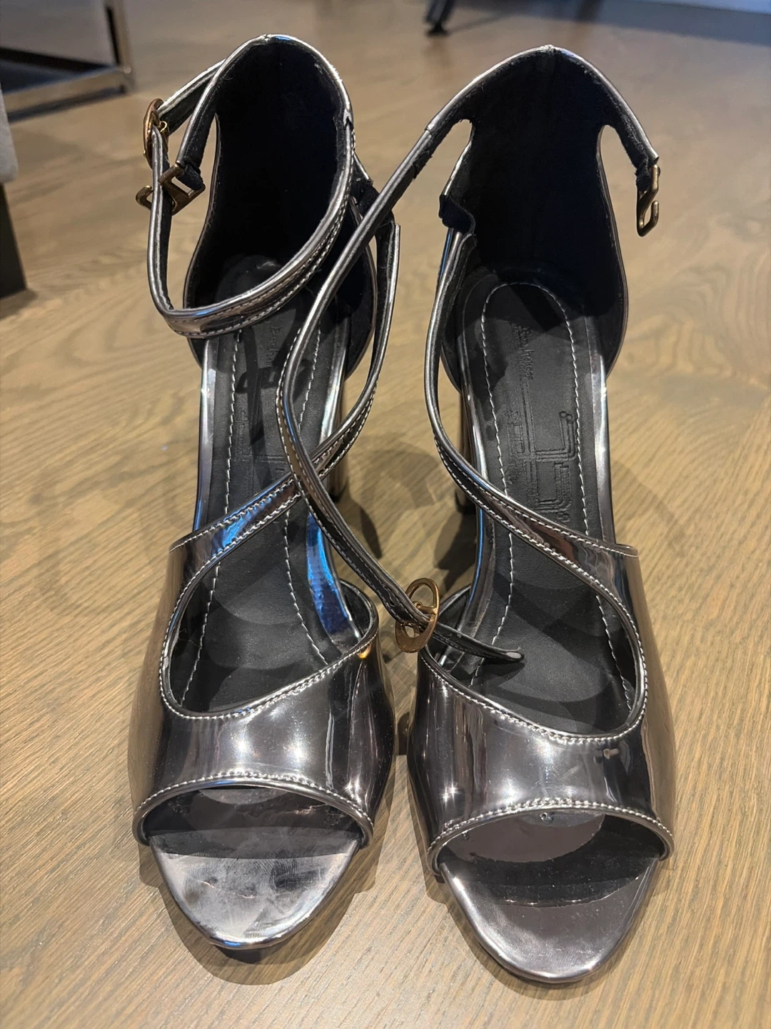 Silver Metallic Block Heel Sandals