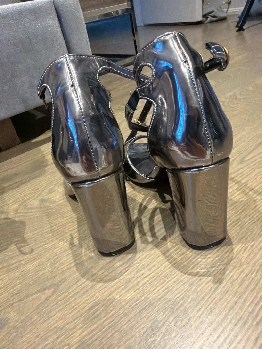 Silver Metallic Block Heel Sandals - photo 2