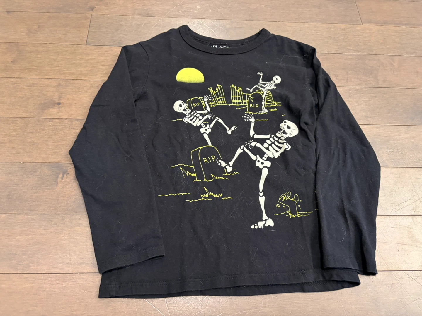 SZ 5/6 TCP Kids Black Skeleton Halloween Long Sleeve Shirt