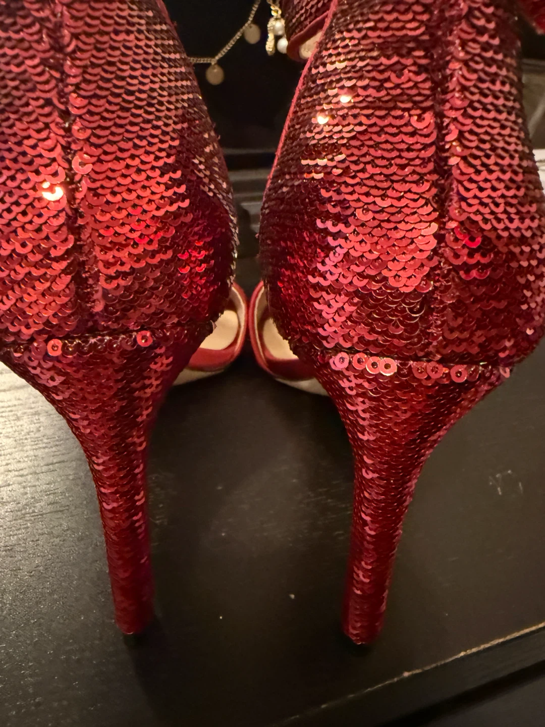 ALDO Red Sequin Ankle Strap Heels - photo 2