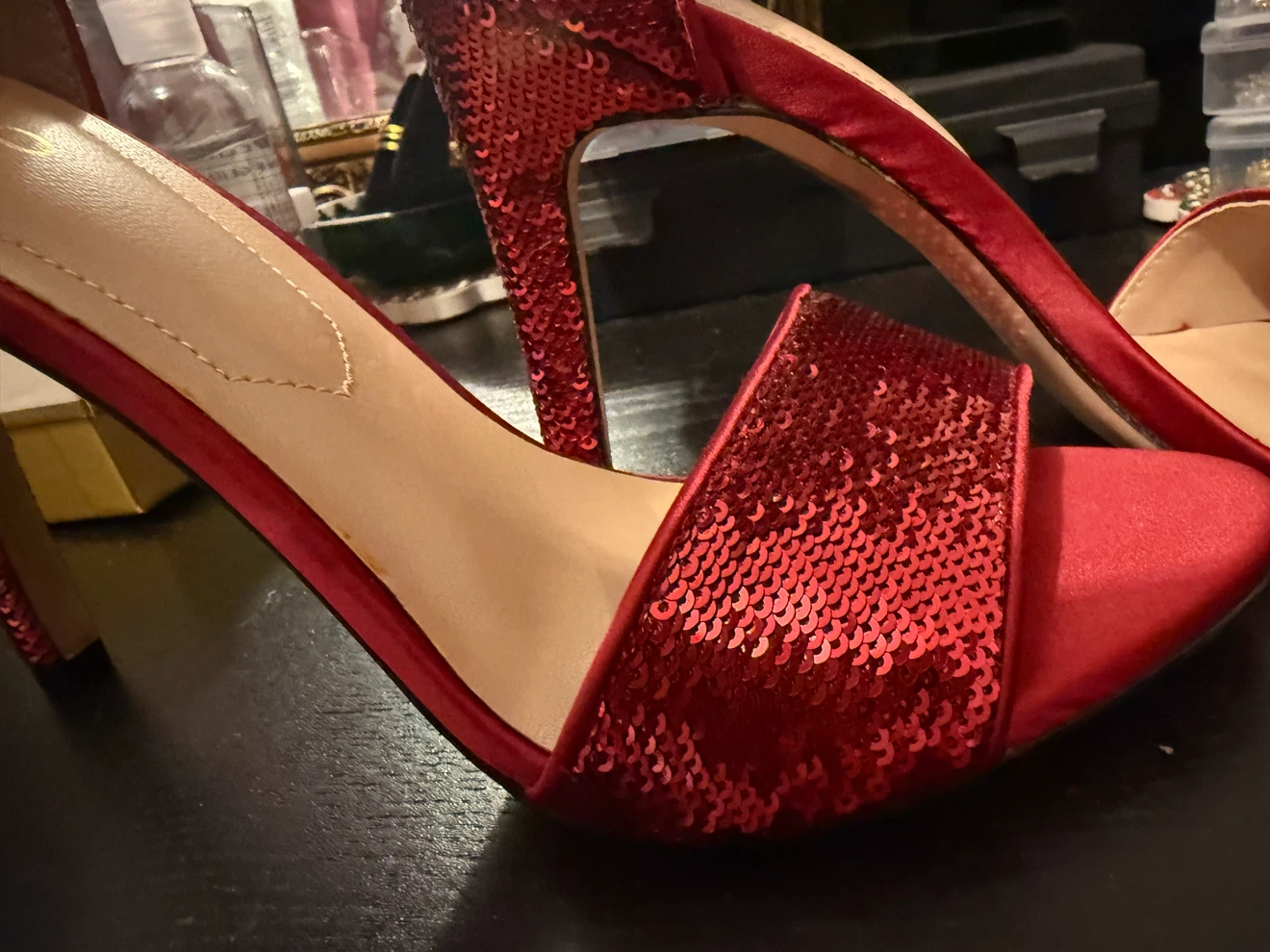 ALDO Red Sequin Ankle Strap Heels - photo 4
