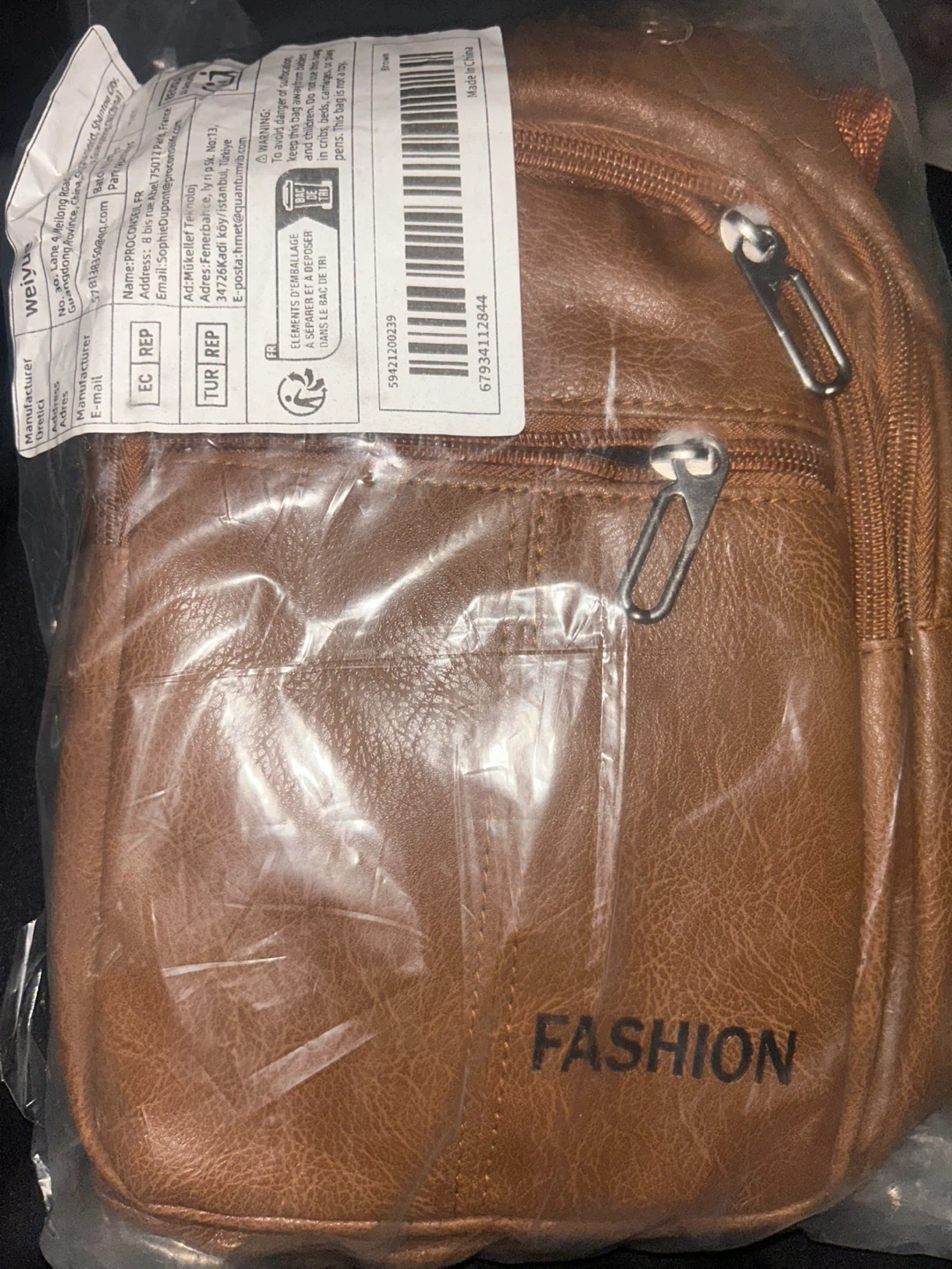 Brown Faux Leather Sling Bag
