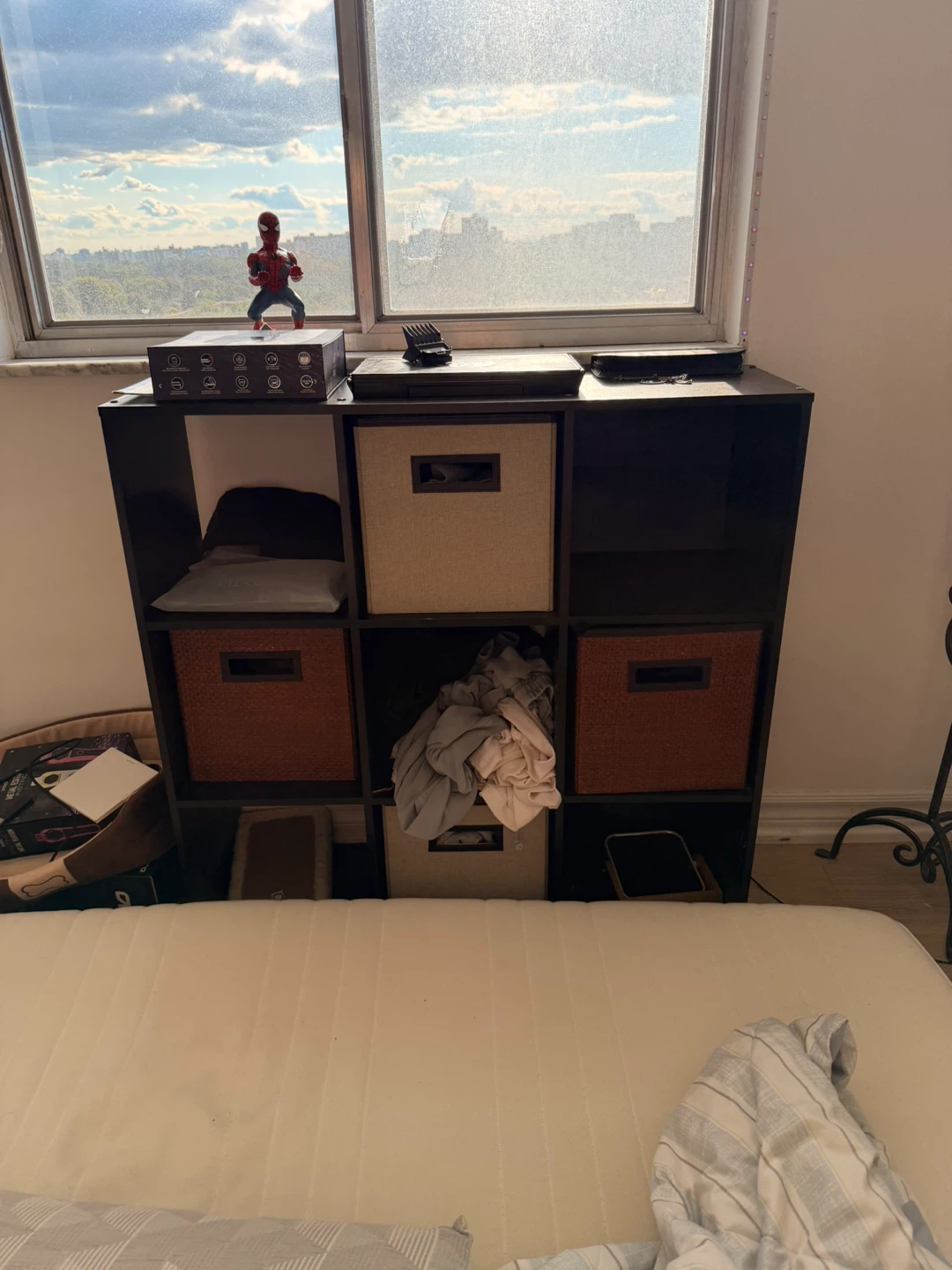 Black Cube Storage Shelf Unit with Fabric Bins