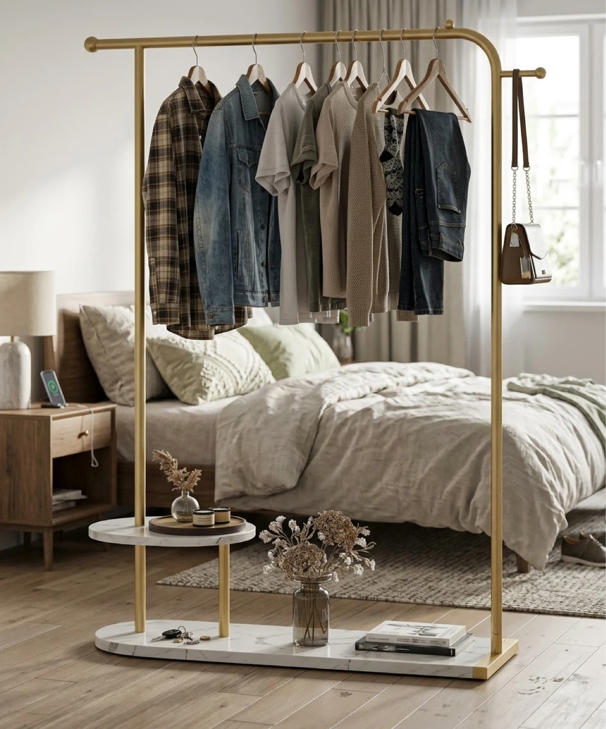 Raybee Gold Clothing Rack With 2 Shelves - photo 4