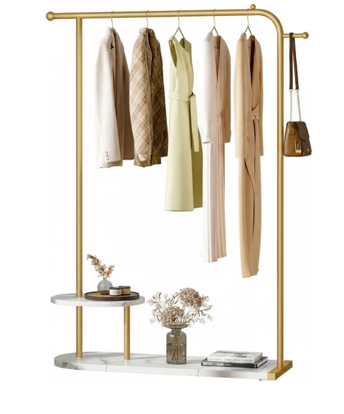 Raybee Gold Clothing Rack With 2 Shelves