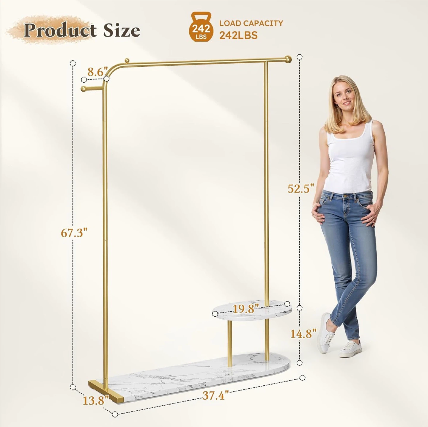 Raybee Gold Clothing Rack With 2 Shelves - photo 3