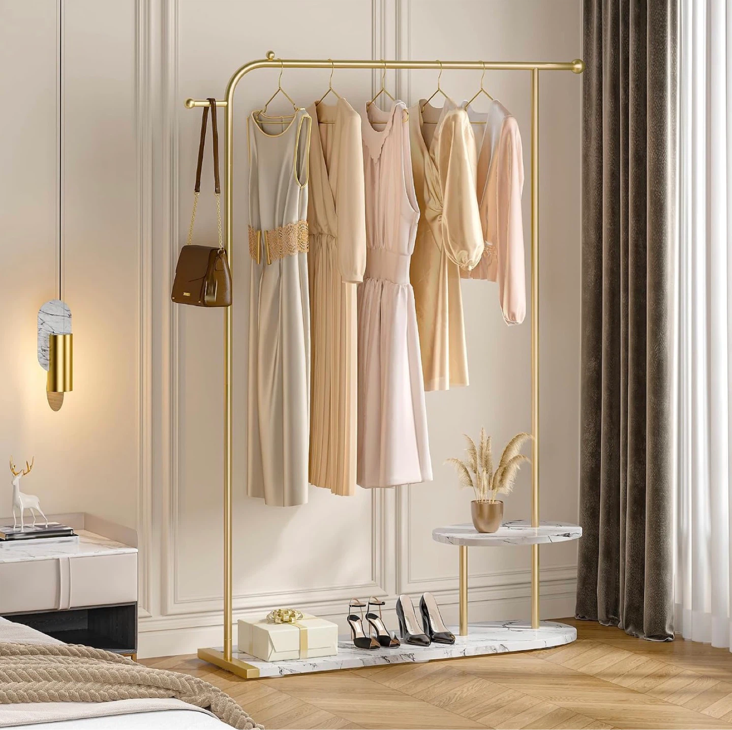 Raybee Gold Clothing Rack With 2 Shelves - photo 2