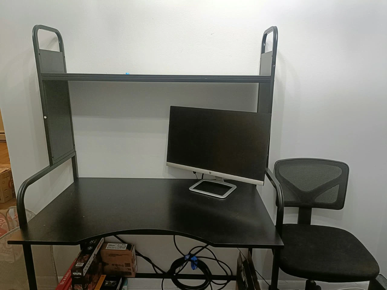 Black Computer Desk with Shelf and Chair