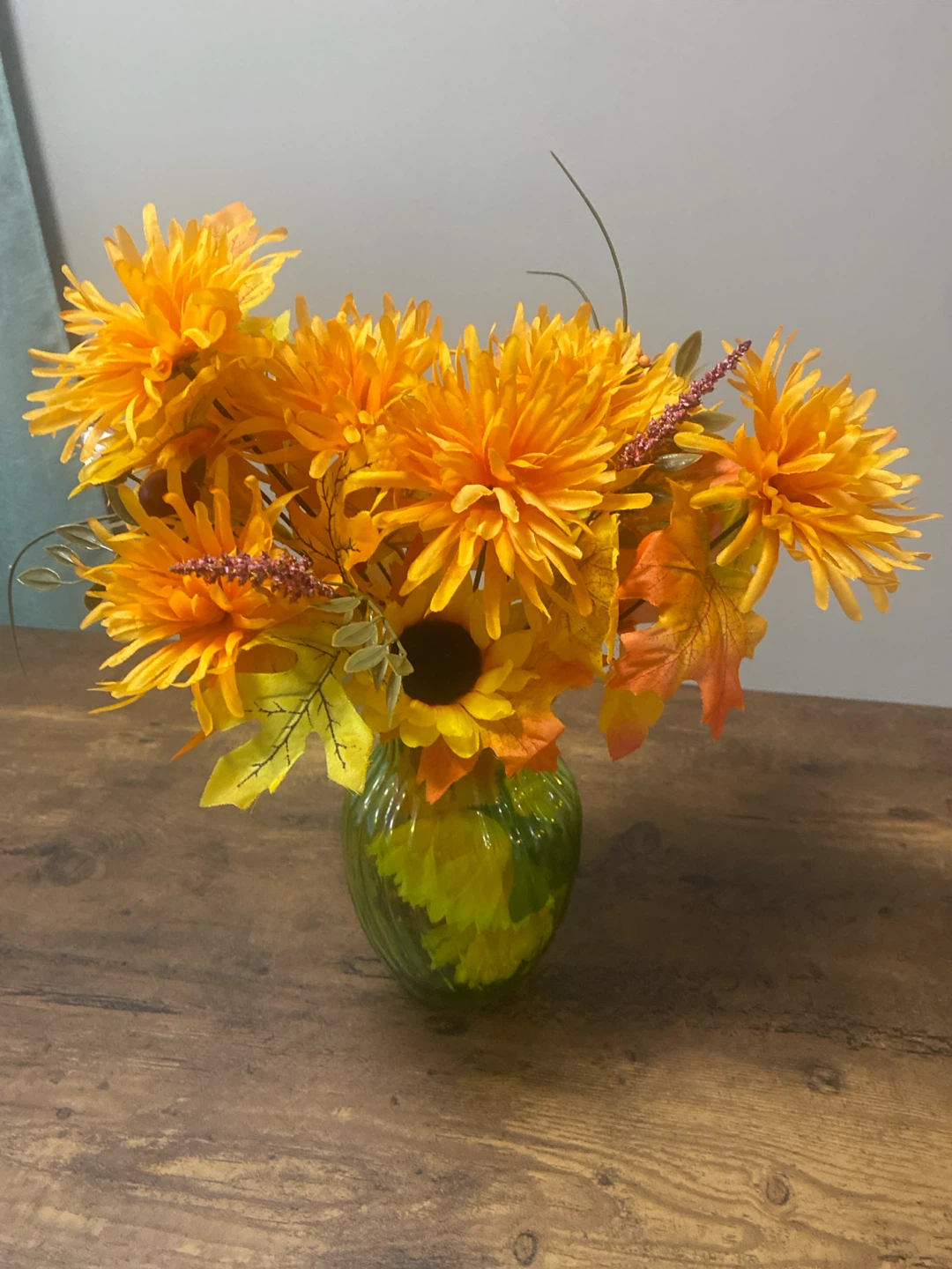 Fall Floral Arrangement with Green Vase - photo 2