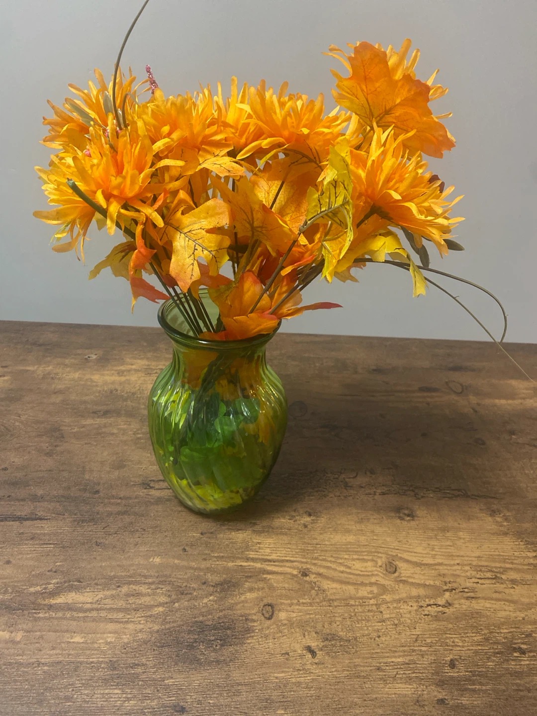 Fall Floral Arrangement with Green Vase