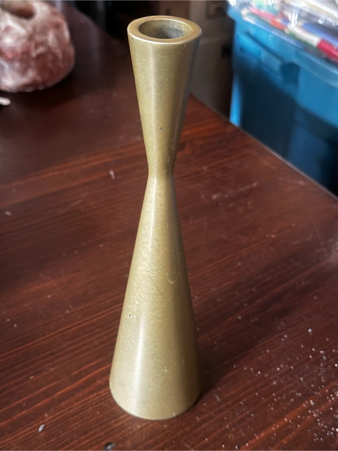 Solid heavy metal mid century candlestick holder