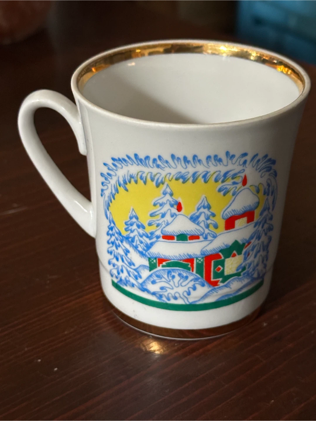 Vintage Lomonosov Russian Snowscape Porcelain Mug