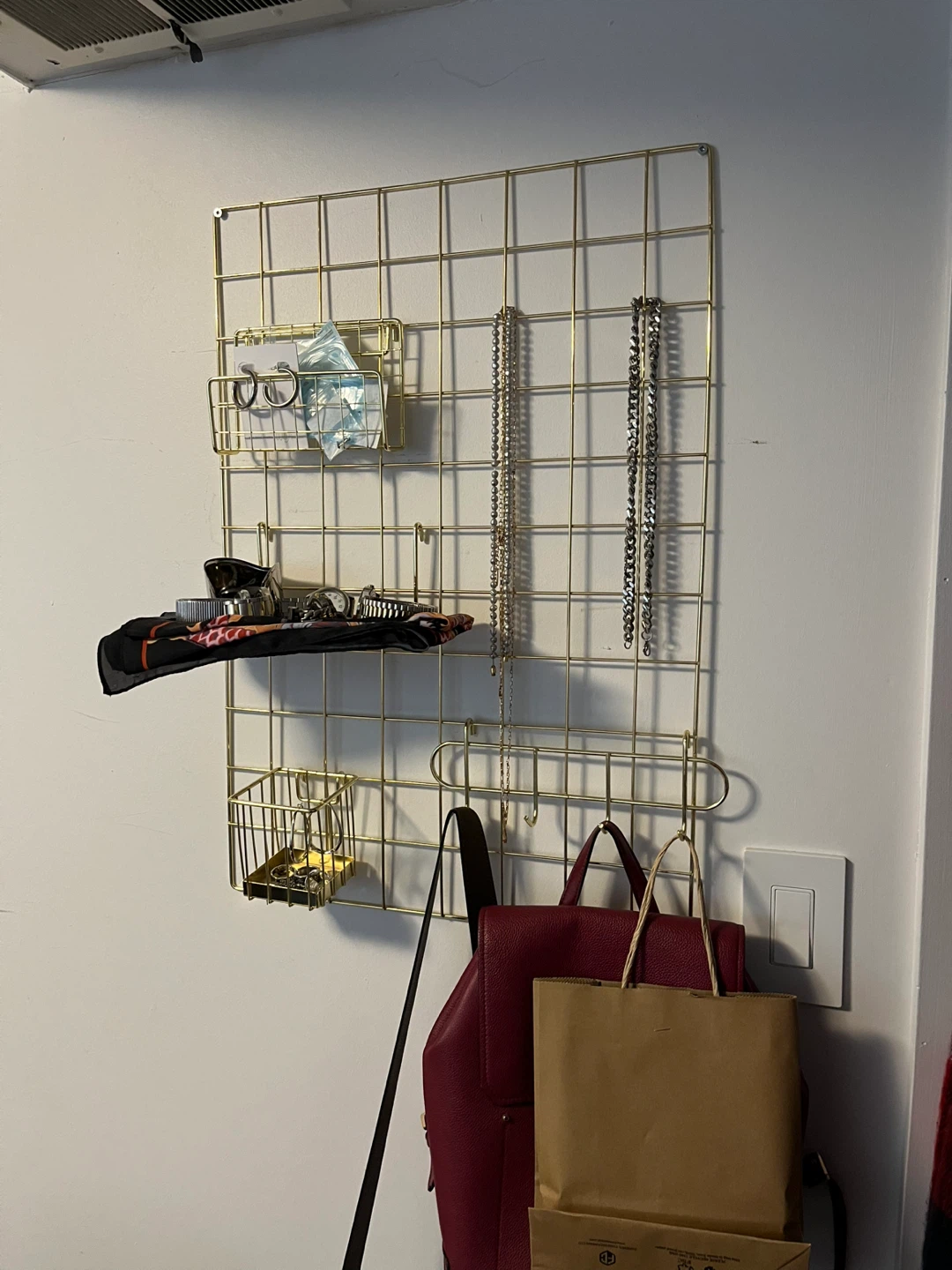 Gold Grid Wall Organizer with Accessories
