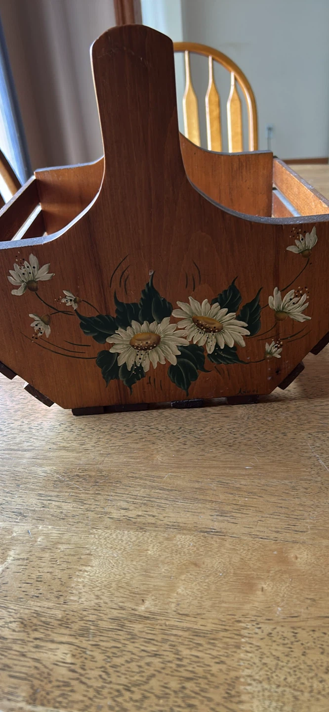 Hand-Painted Wooden Carry Basket - photo 2