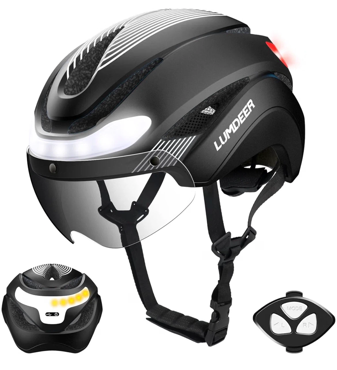 Lumdeer Bicycle Helmet with Lights and Visor