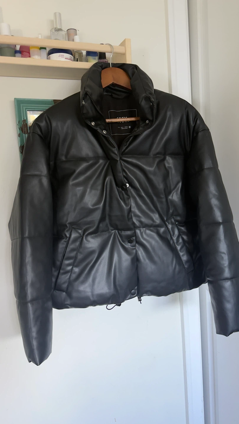 ZARA Faux Leather Puffer Jacket - Black - Small