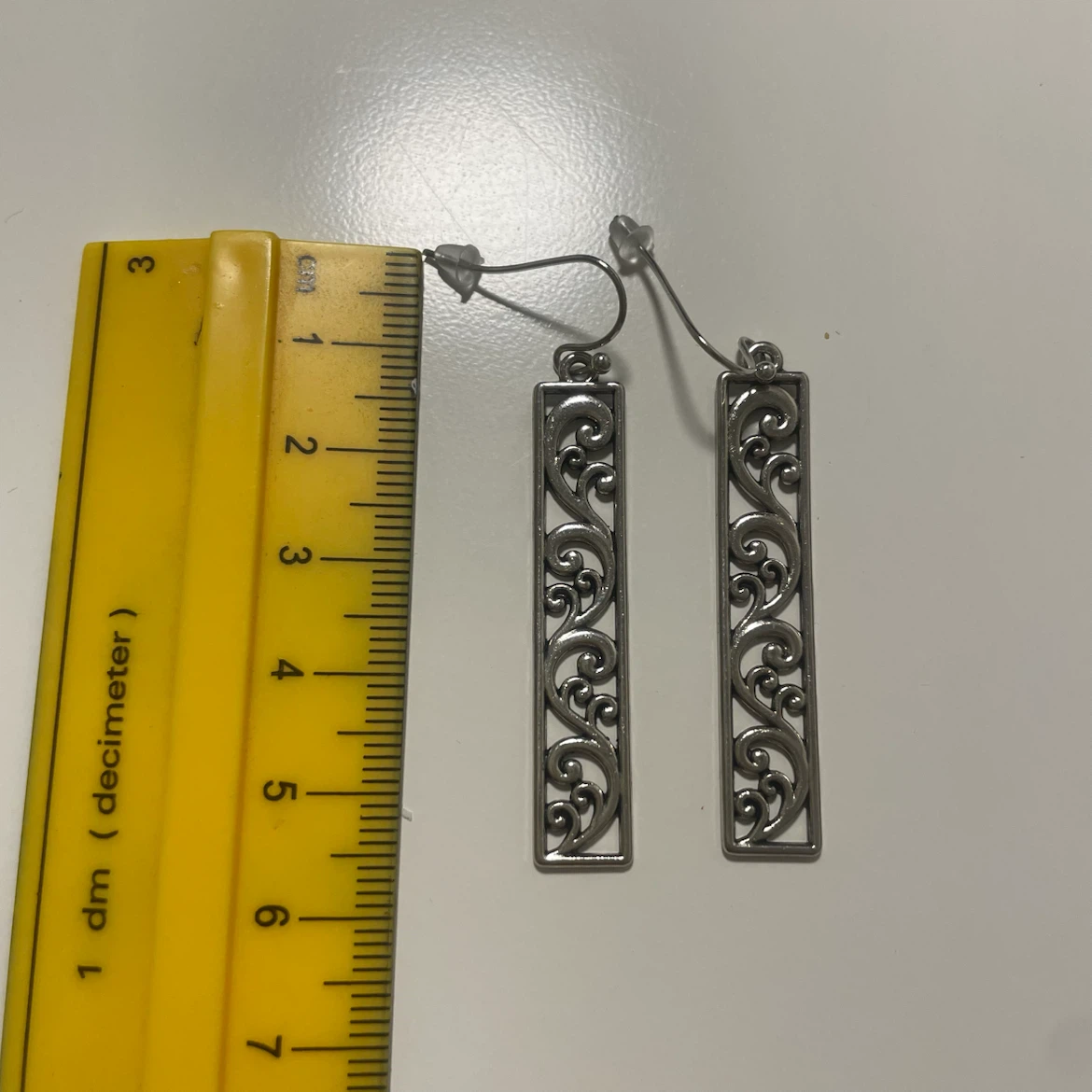 Silver Tone Filigree Bar Earrings