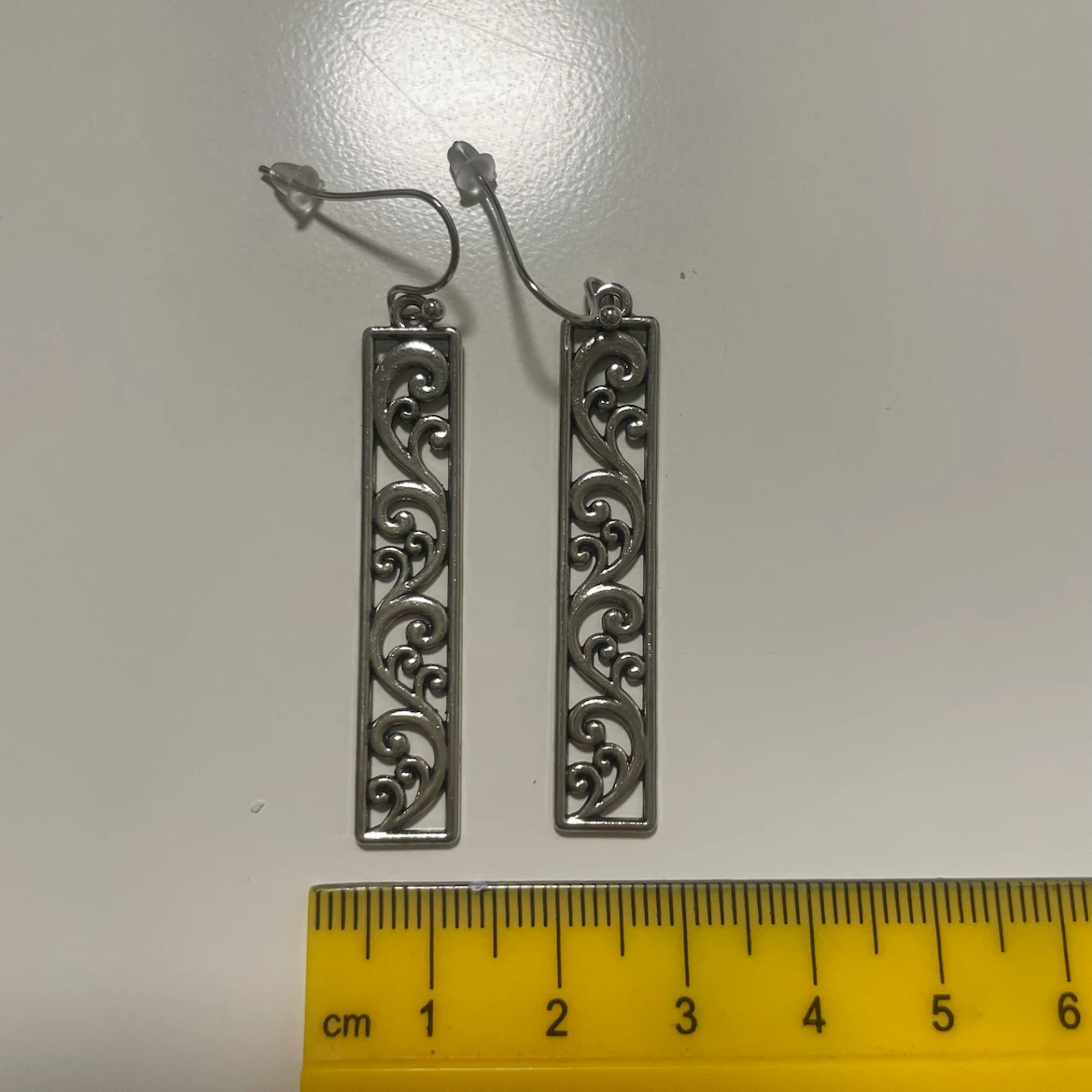 Silver Tone Filigree Bar Earrings - photo 2