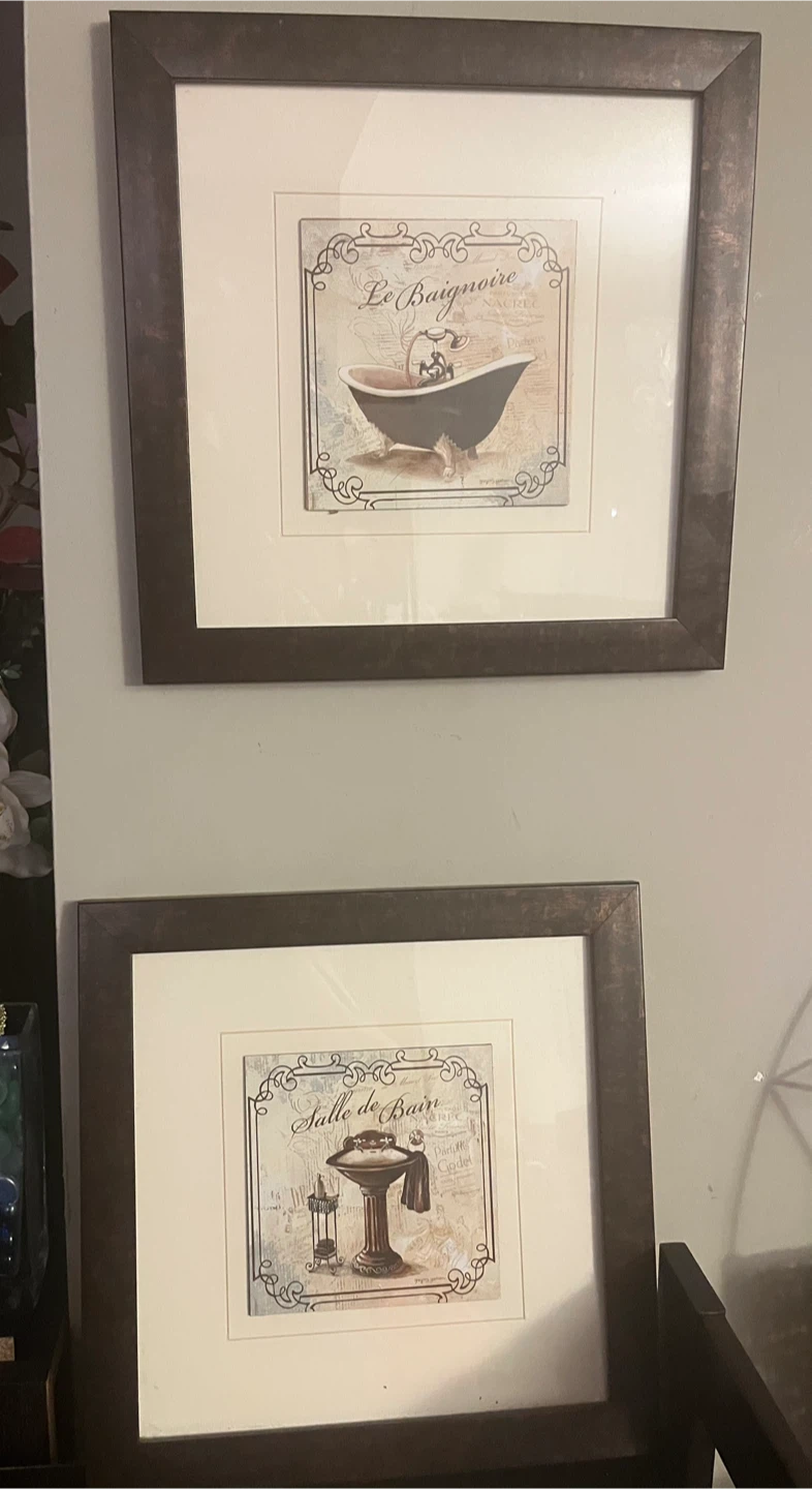 Set of 2 Framed Bathroom Wall Art Prints - Le Bain