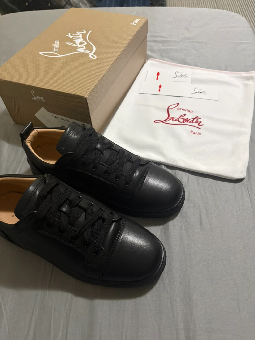 Christian Louboutin Louis Flat Black Leather Sneakers