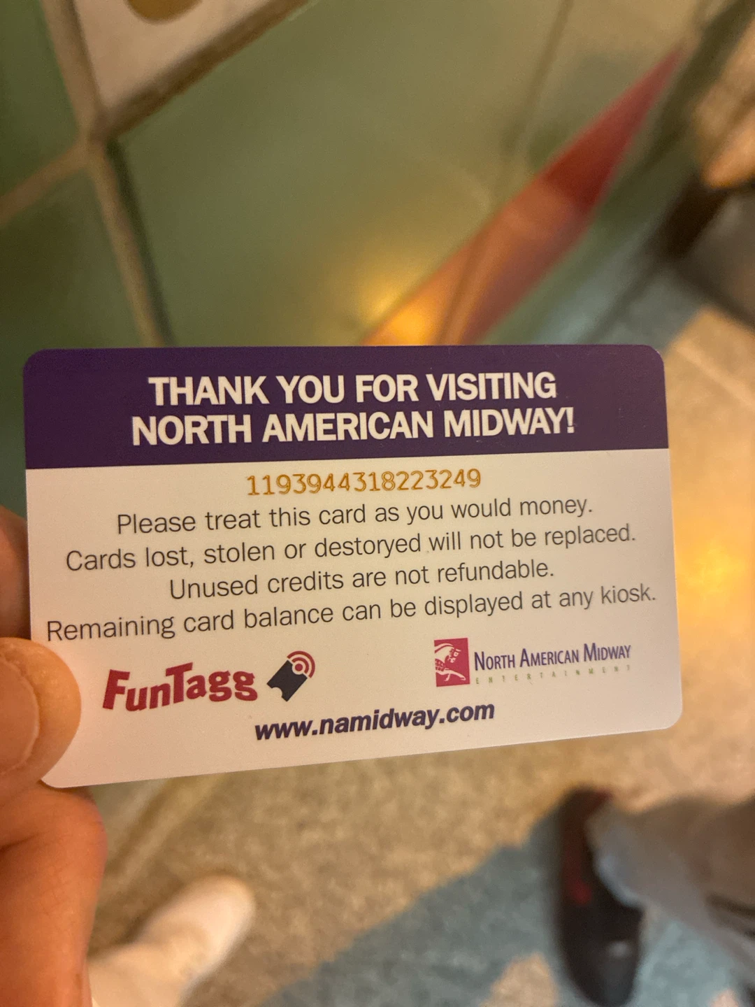 North American Midway FunTags Arcade Card