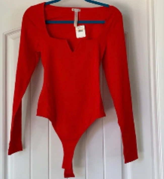 Free People Intimately Red Long Sleeve Bodysuit