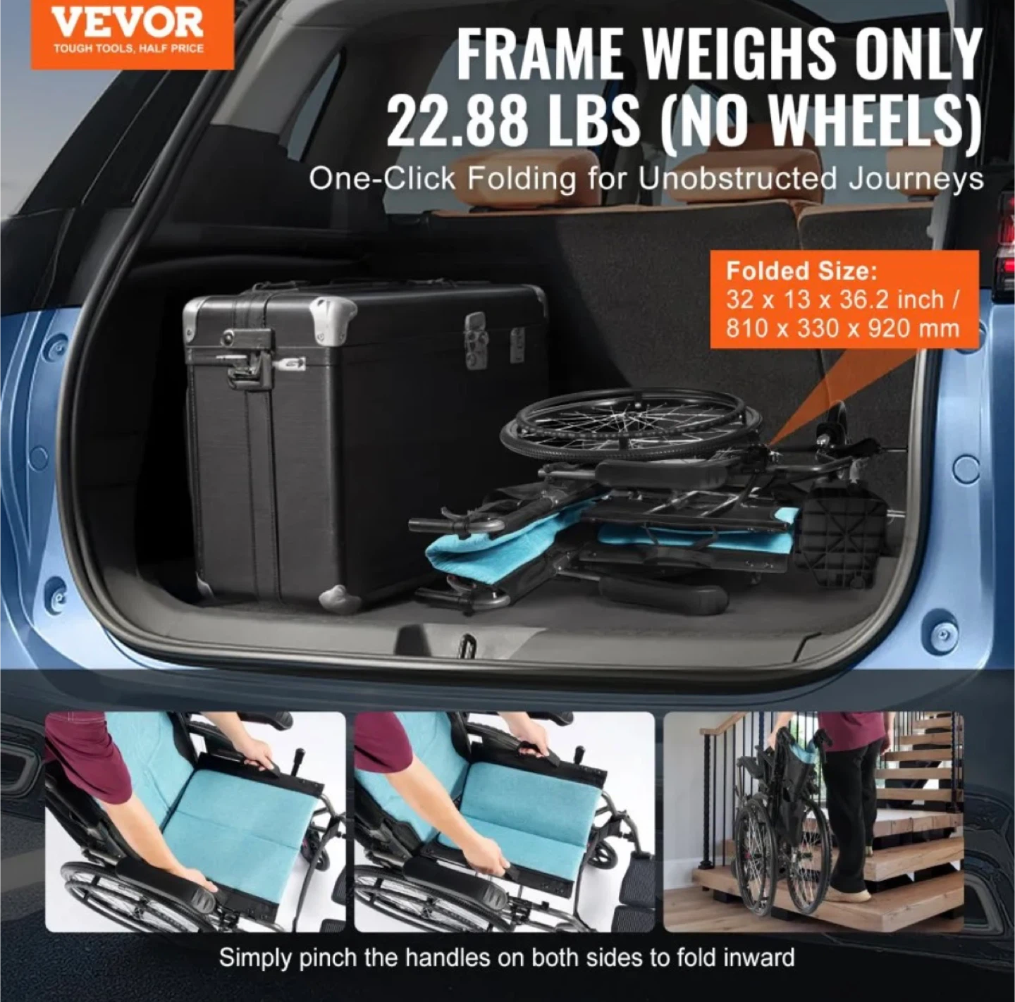 VEVOR Folding Wheelchair 18 inch - photo 4