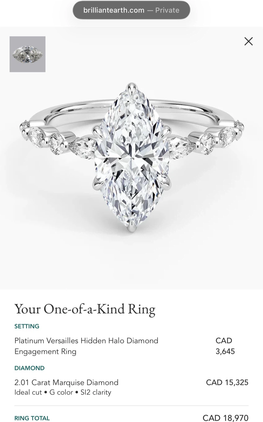 2.01ct Natural Marquise Diamond Engagement Ring