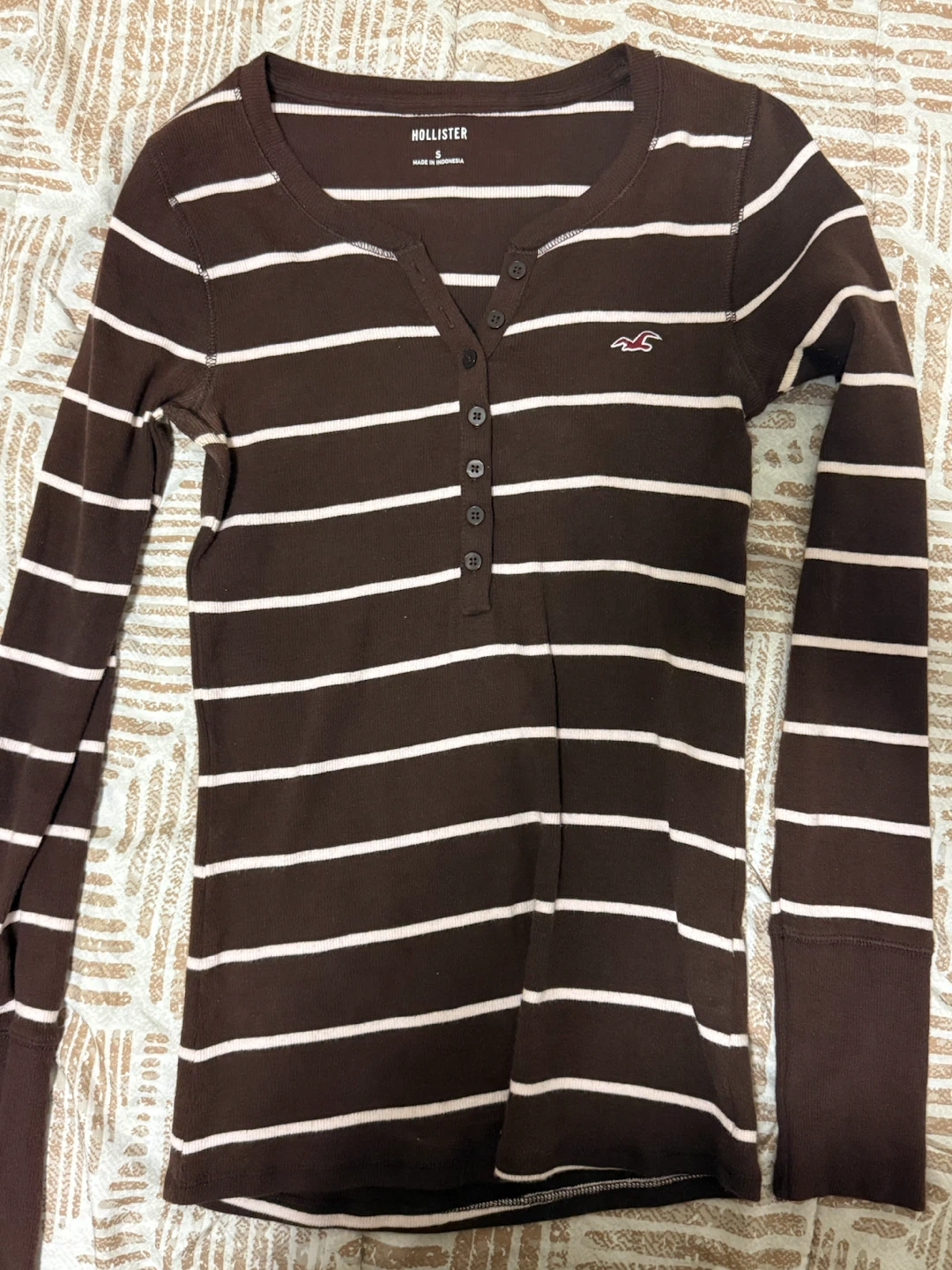 Hollister Brown Striped Long Sleeve Henly Top