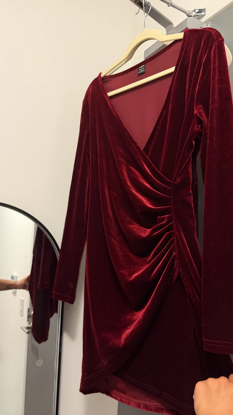 Shein Velvet Wrap Dress - Burgundy