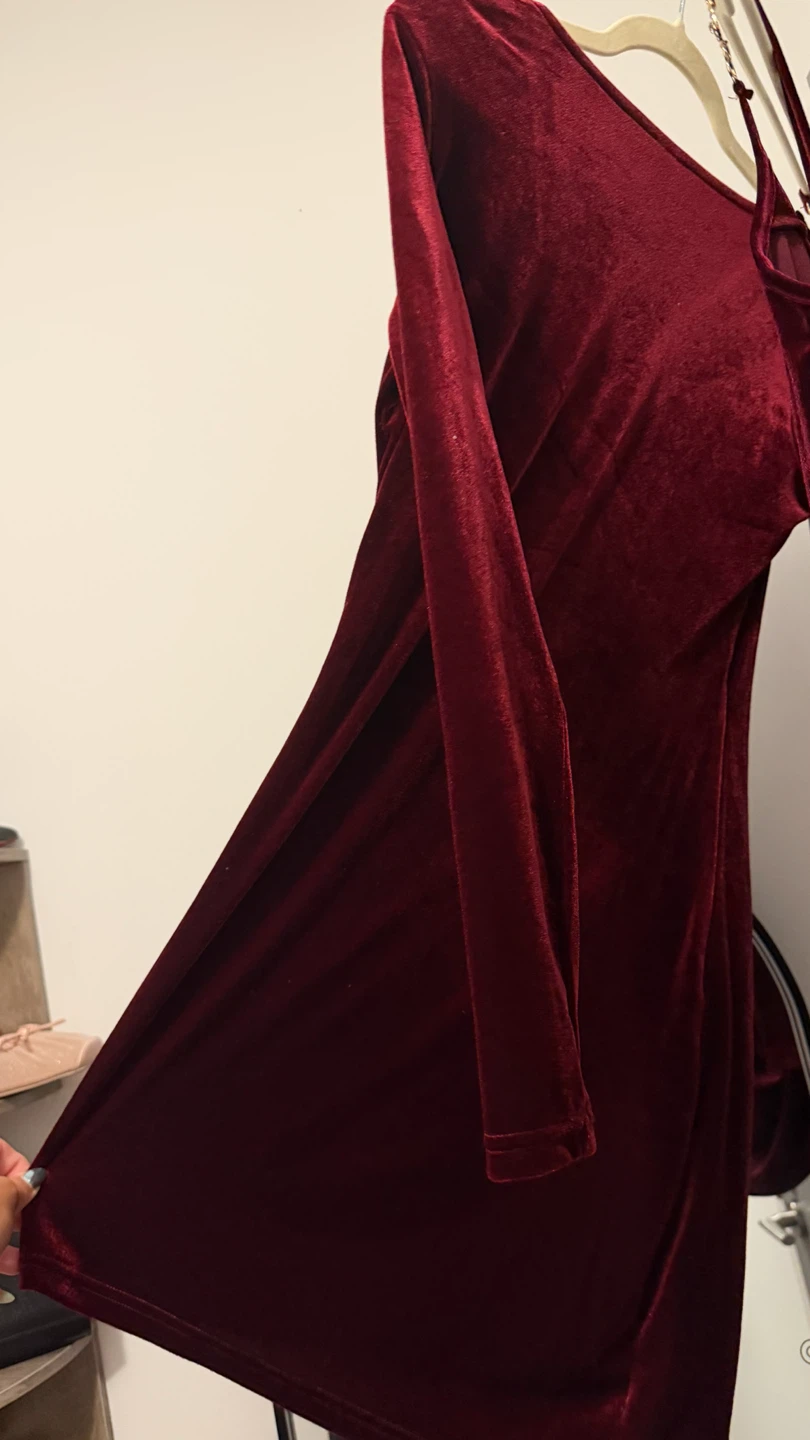 Shein Velvet Wrap Dress - Burgundy - photo 2