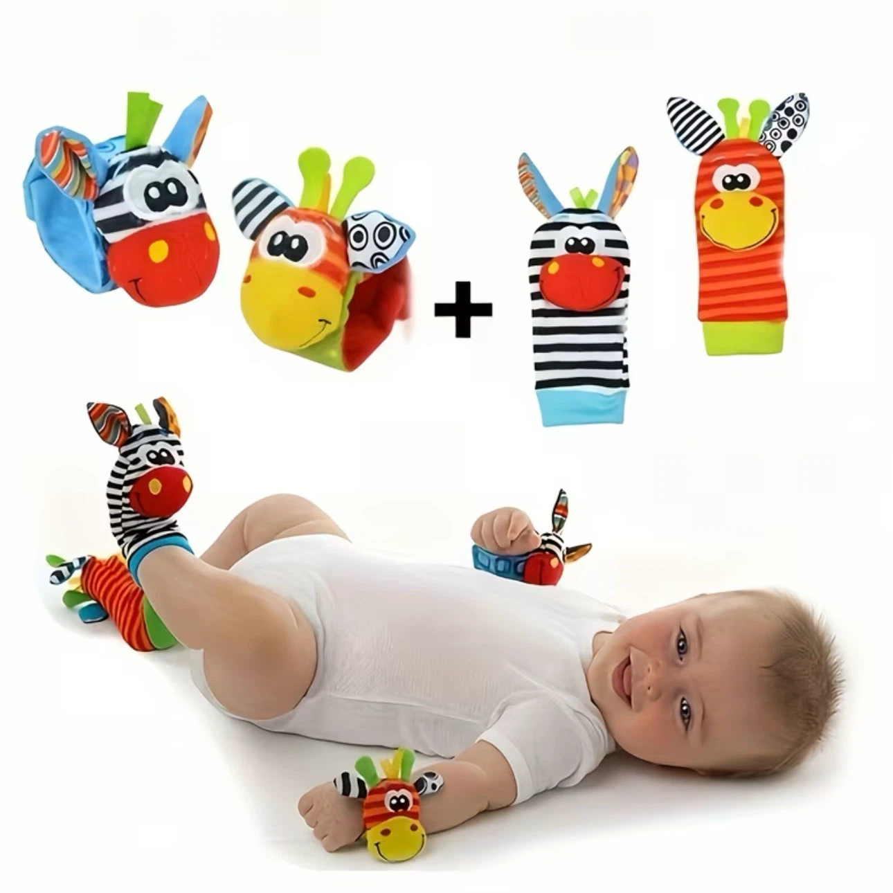 Baby Wrist Rattle and Sock Set + Extra FREE Bee Wrist Rattle
