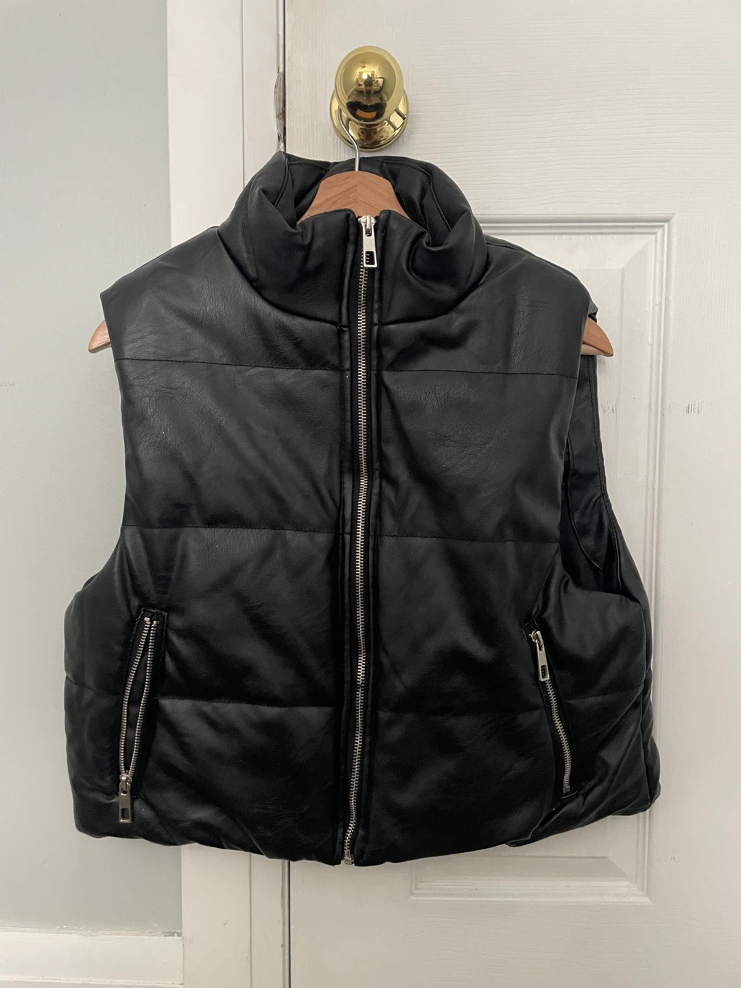 H&M Black Leather Puffer Vest
