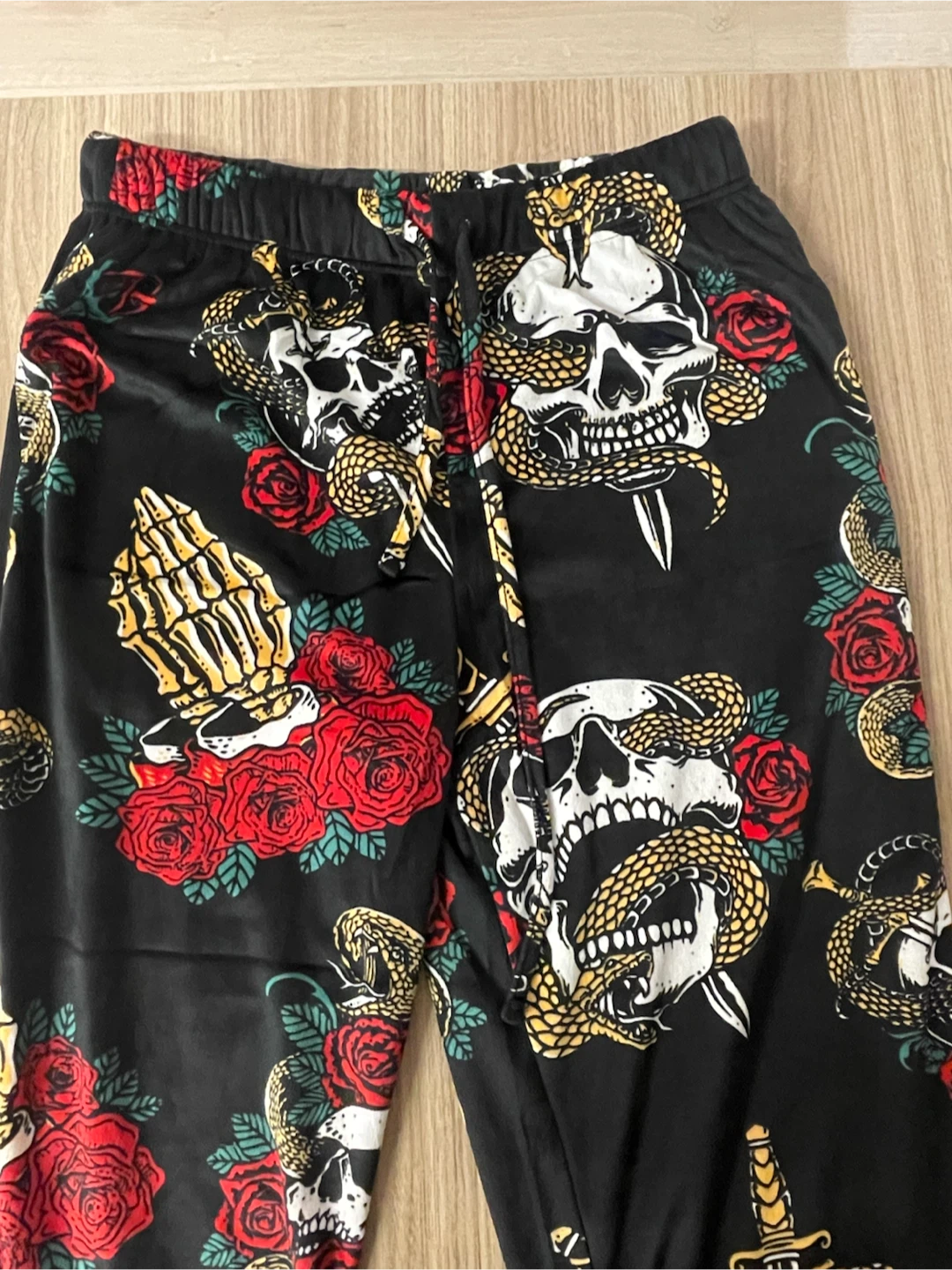 Black Skull Rose Snake Print Lounge Pants