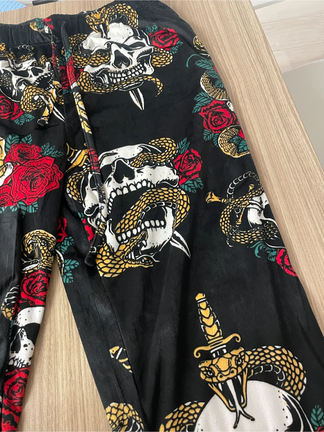 Black Skull Rose Snake Print Lounge Pants - photo 2