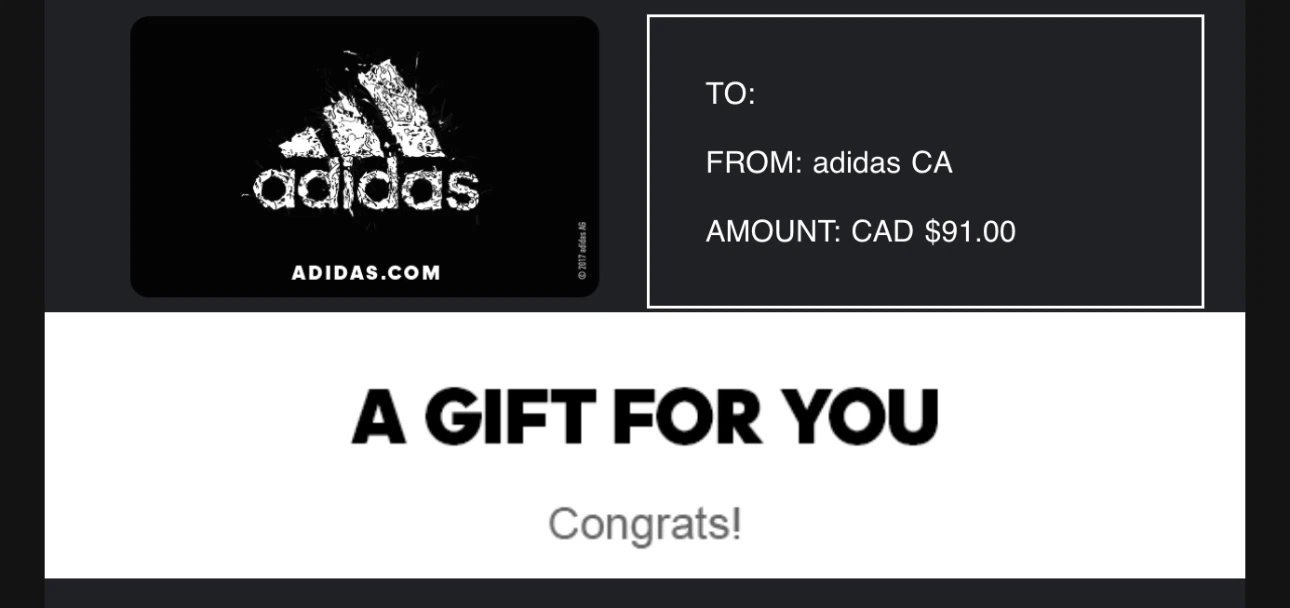 Adidas $91.00 Gift Card - 20% off