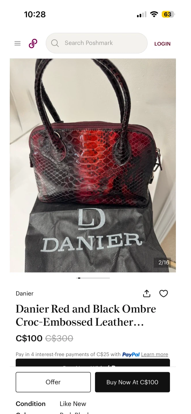 Danier Red and Black Ombre Croc-Embossed Leather Handbag - photo 4