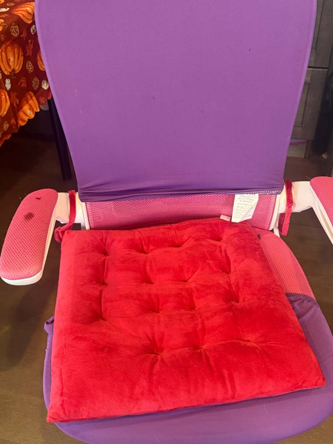 Pink Office Chair with Red Seat Cushion and cover