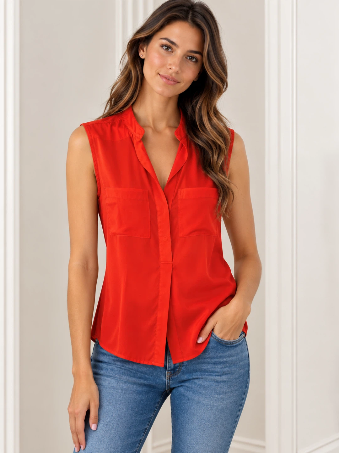 Banana Republic 100% Silk Orange Sleeveless Blouse – XS