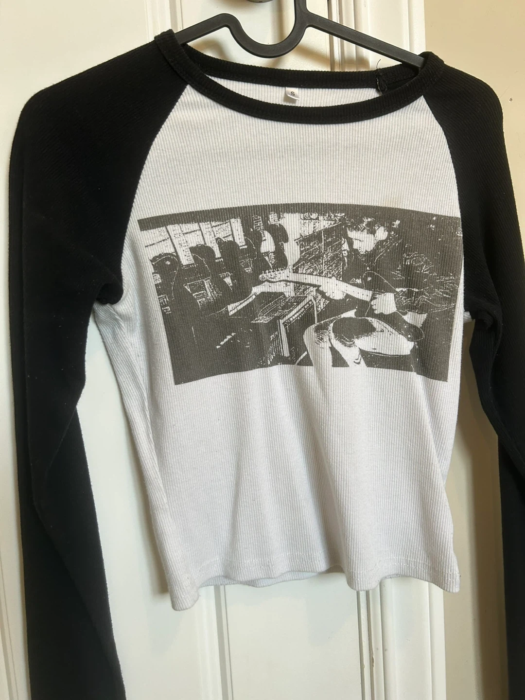 Black and White Graphic Long Sleeve Shirt