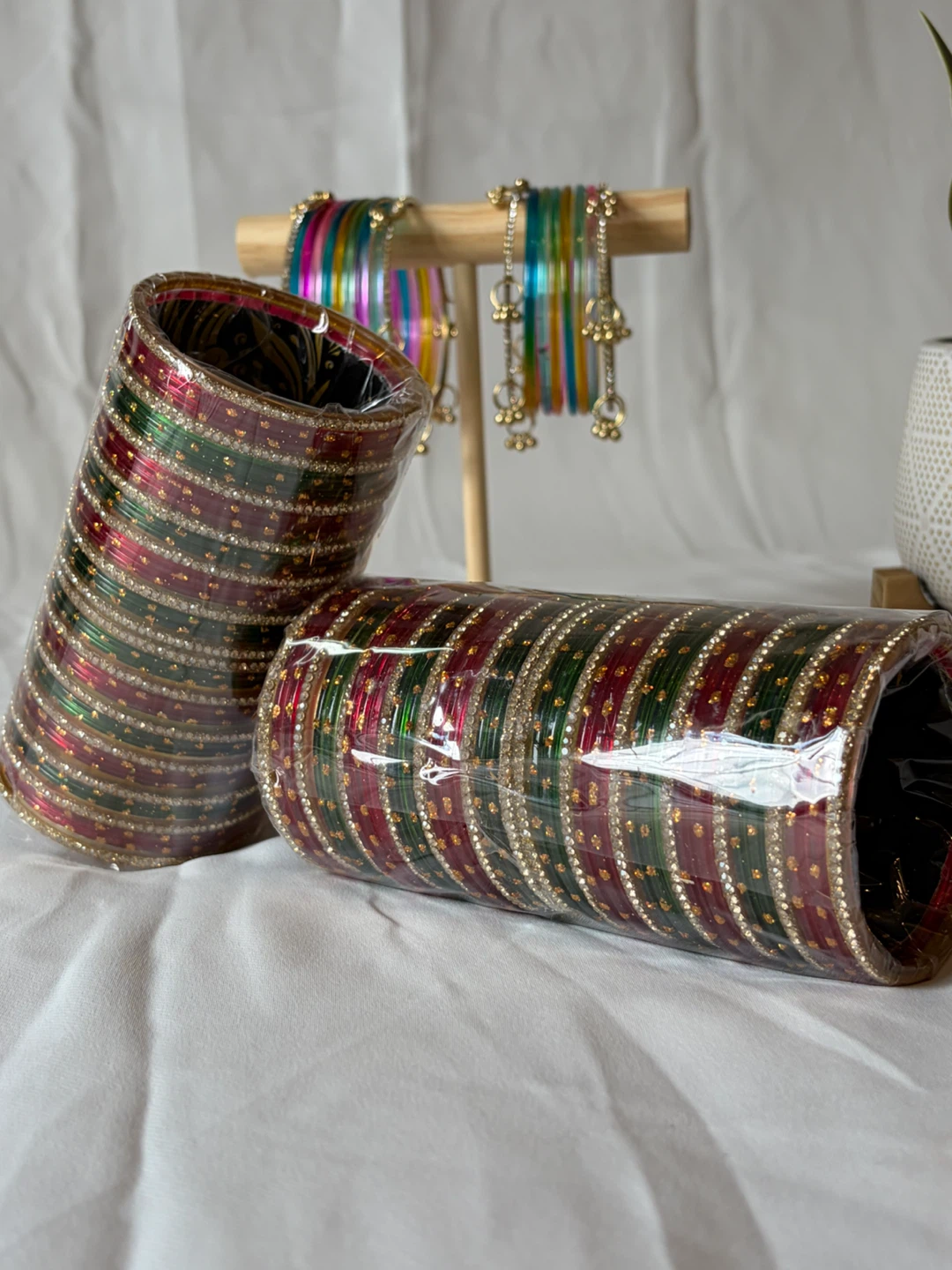 Red and Green Rhinestone Bangles