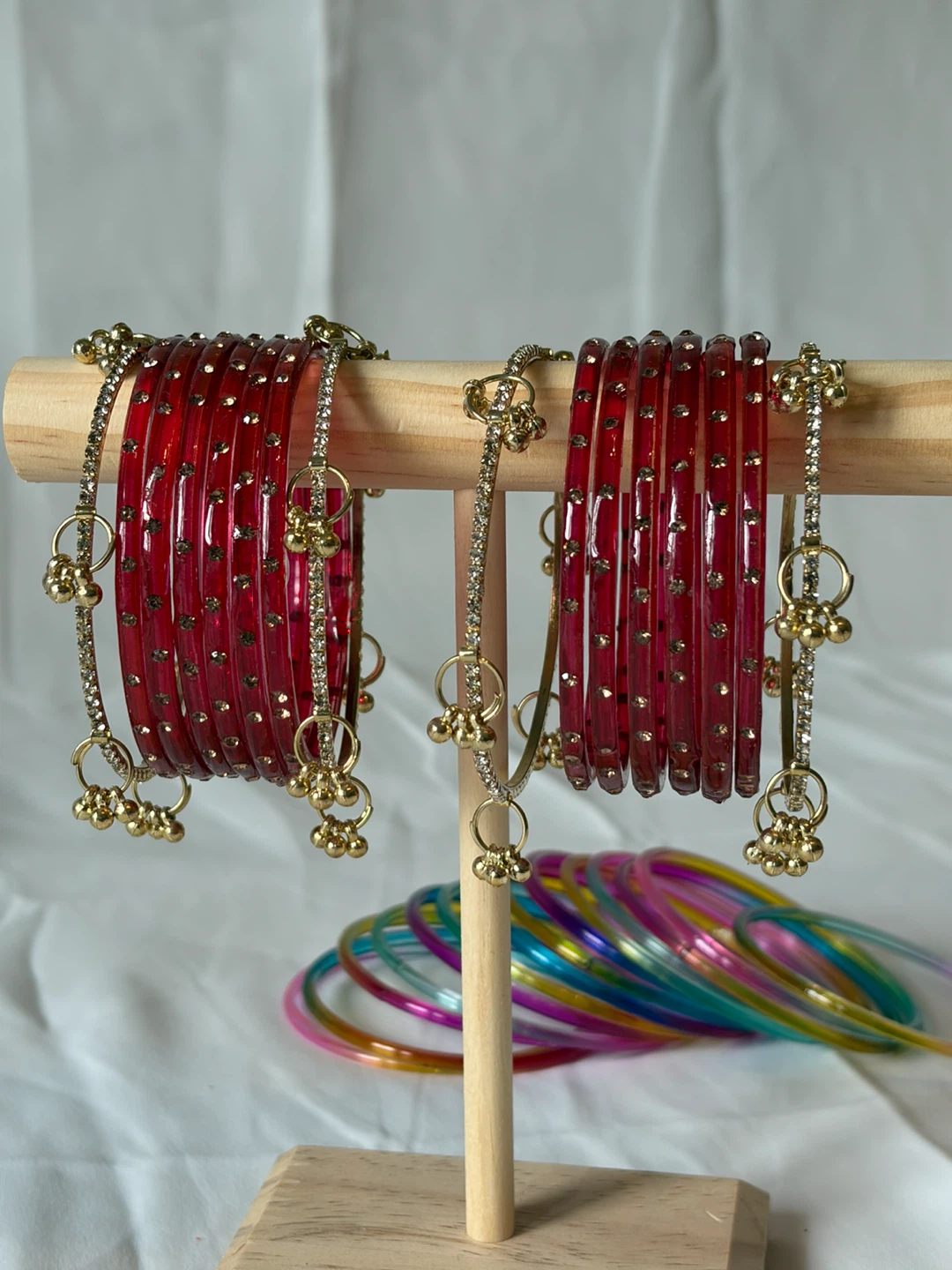 Red Rhinestone Studded Bangles