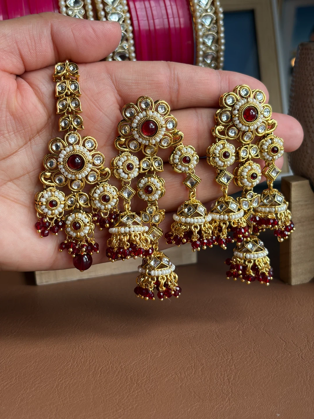 Traditional Indian Earring and Maang Tikka Set