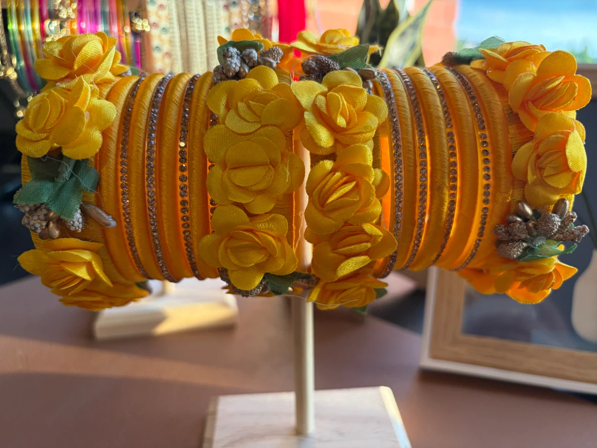 Yellow Floral Thread Bangles
