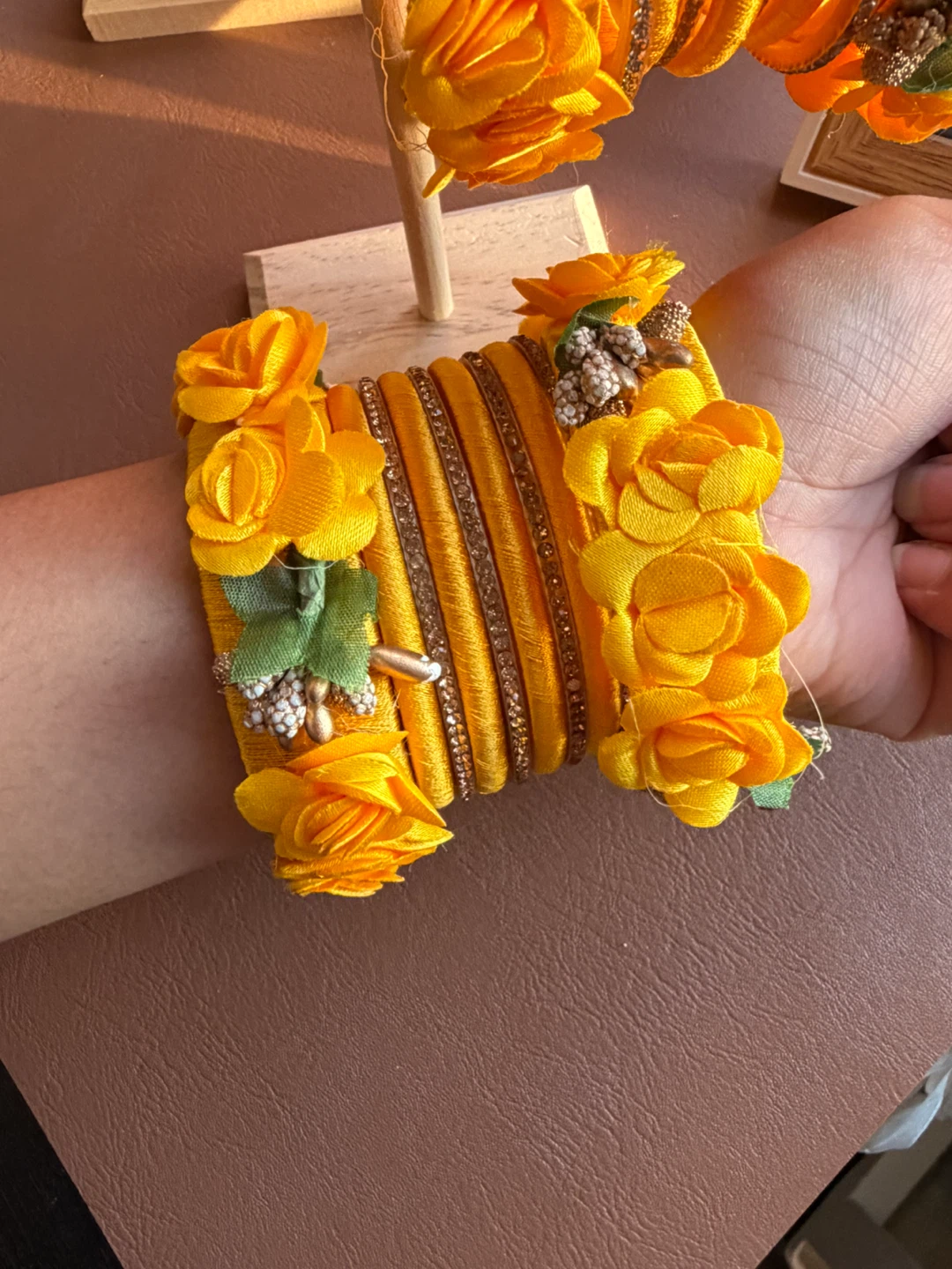Yellow Floral Thread Bangles - photo 3