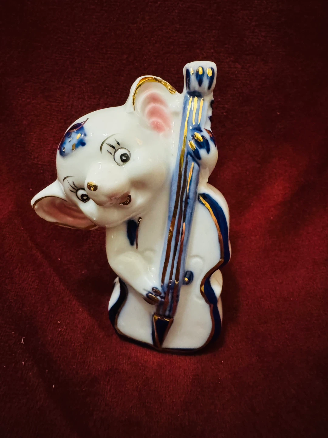 Vintage Porcelain Mouse Musician Figurine (Double Bass / Cello)