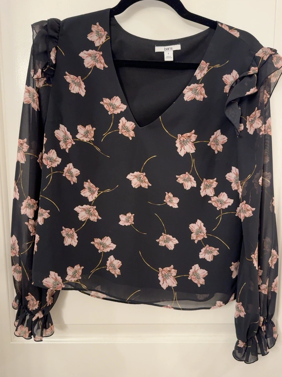 Bar III Floral Ruffle Chiffon Blouse – Size S - photo 2