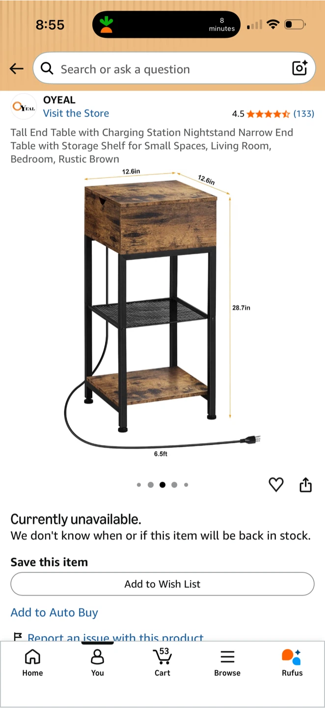 Rustic Industrial End Table with Charging Station