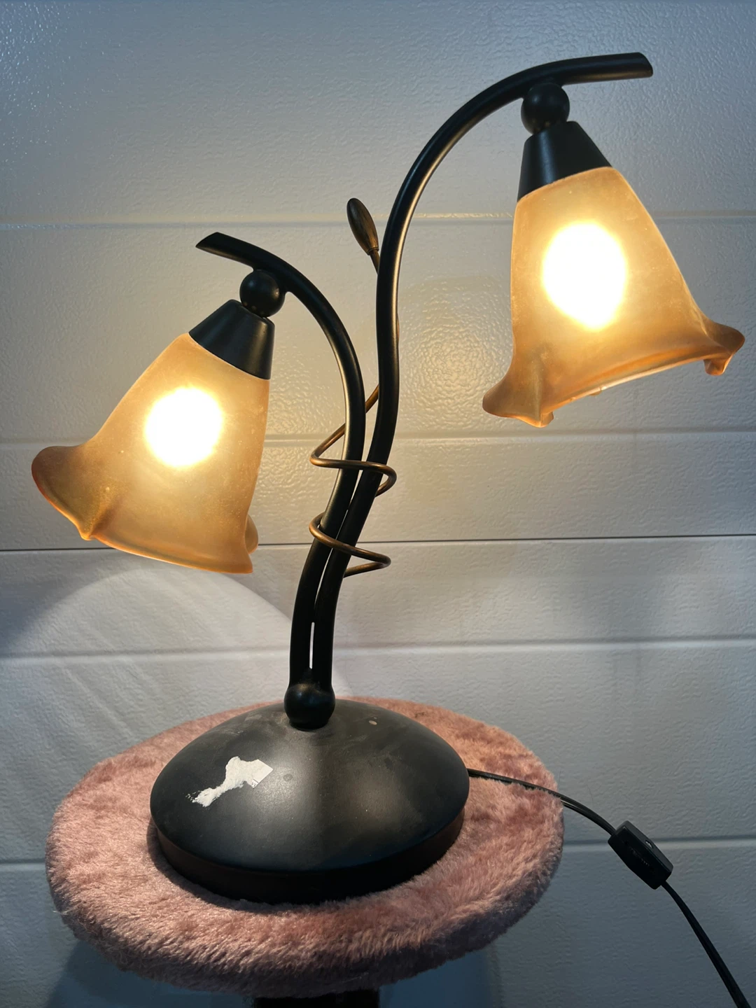 Dual-Light Table Lamp with Amber Glass Shades